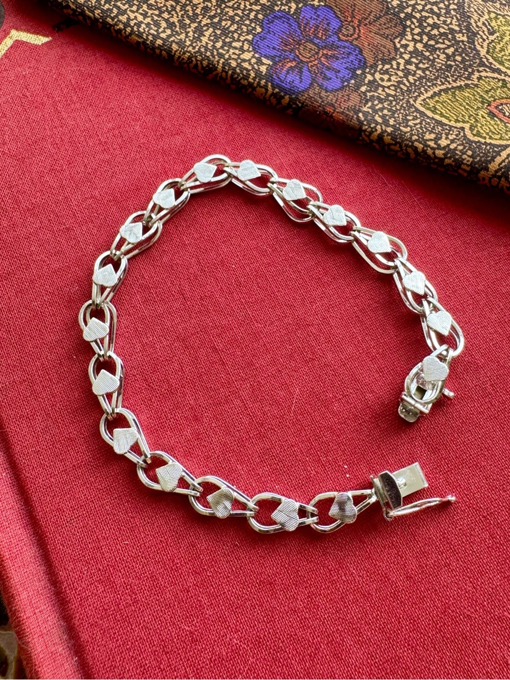 Vintage 1970s GB Sterling Silver Double Link Starter Charm Bracelet 7.5”